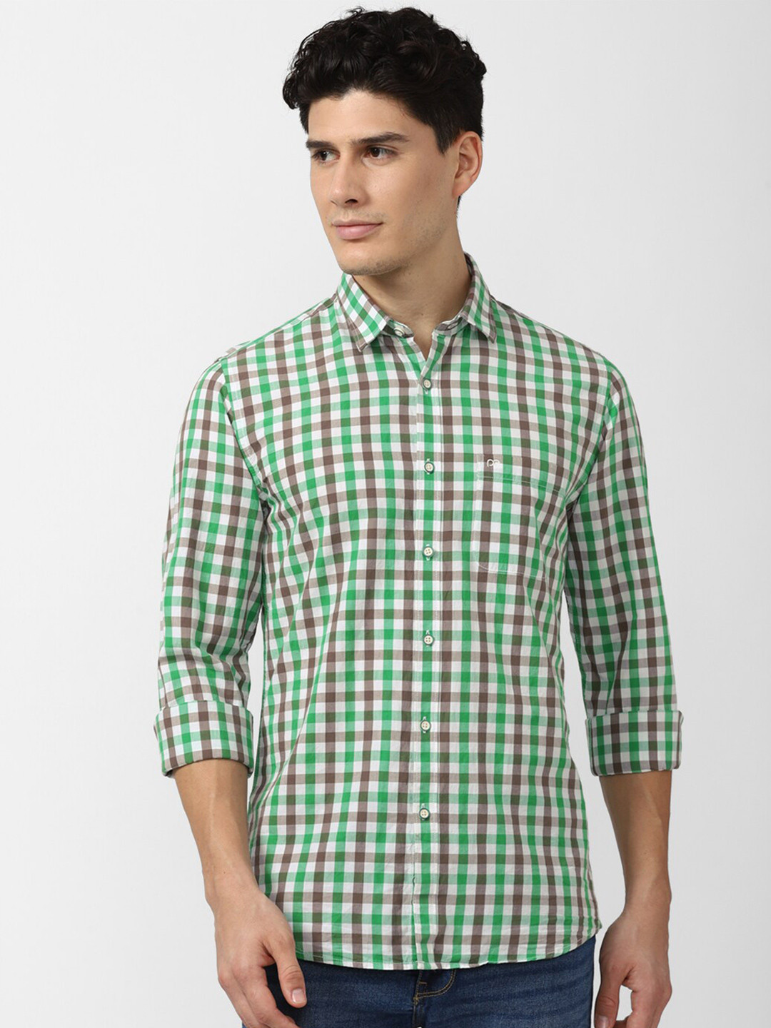 

Peter England Casuals Men Green Slim Fit Gingham Checks Checked Casual Shirt