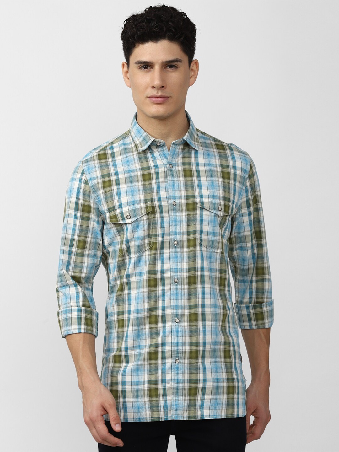 

Peter England Casuals Men Slim Fit Tartan Checked Casual Shirt, Blue