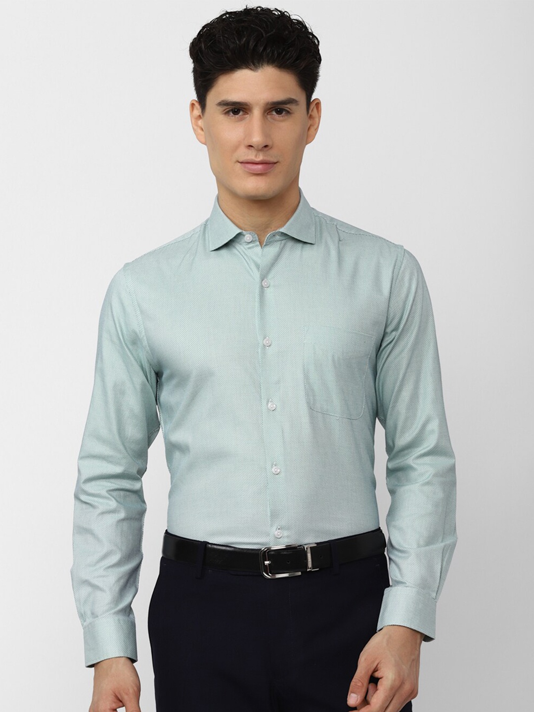 

Peter England Elite Men Self Design Pure Cotton Formal Shirt, Green