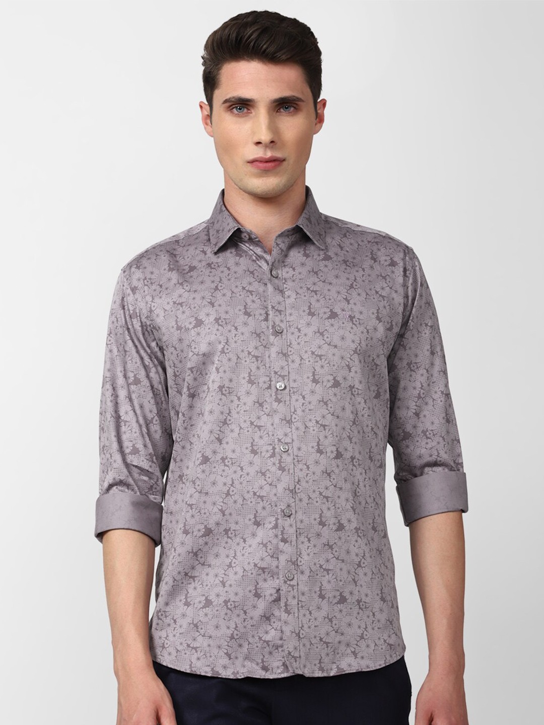 

V Dot Men Floral Printed Slim Fit Pure Cotton Casual Shirt, Grey