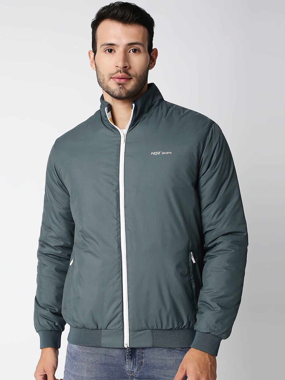 

Pepe Jeans Men Open Front Jacket with Patchwork, Green