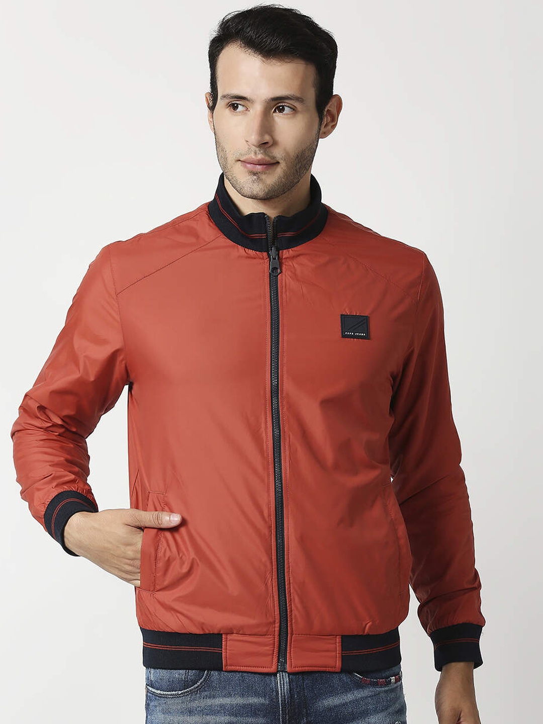 

Pepe Jeans Men Bomber Jacket, Rust