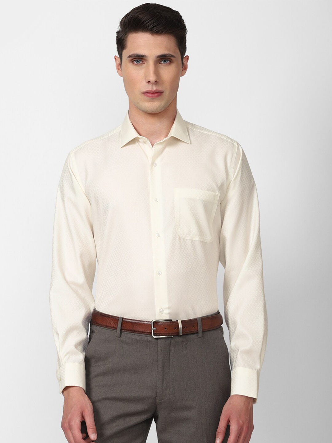 

Van Heusen Men Geometric Printed Pure Cotton Formal Shirt, Beige