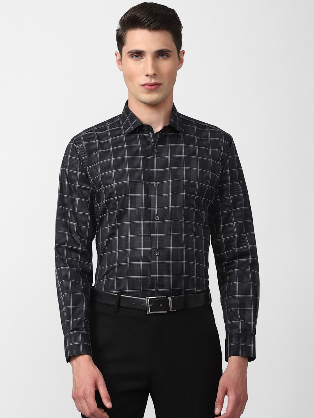 

Van Heusen Men Windowpane Checks Checked Formal Shirt, Grey