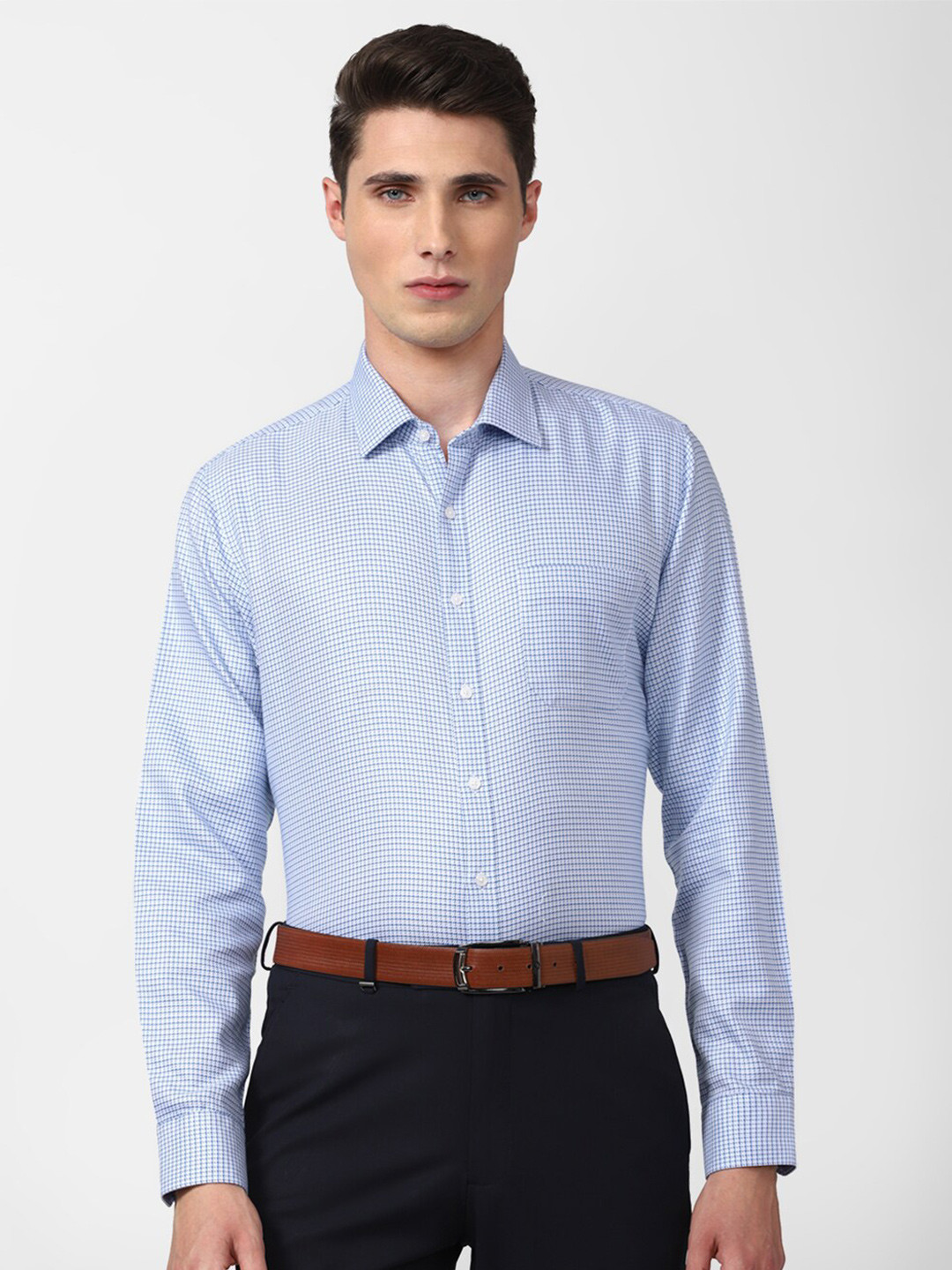 

Van Heusen Men Slim Fit Micro Checked Formal Shirt, Blue