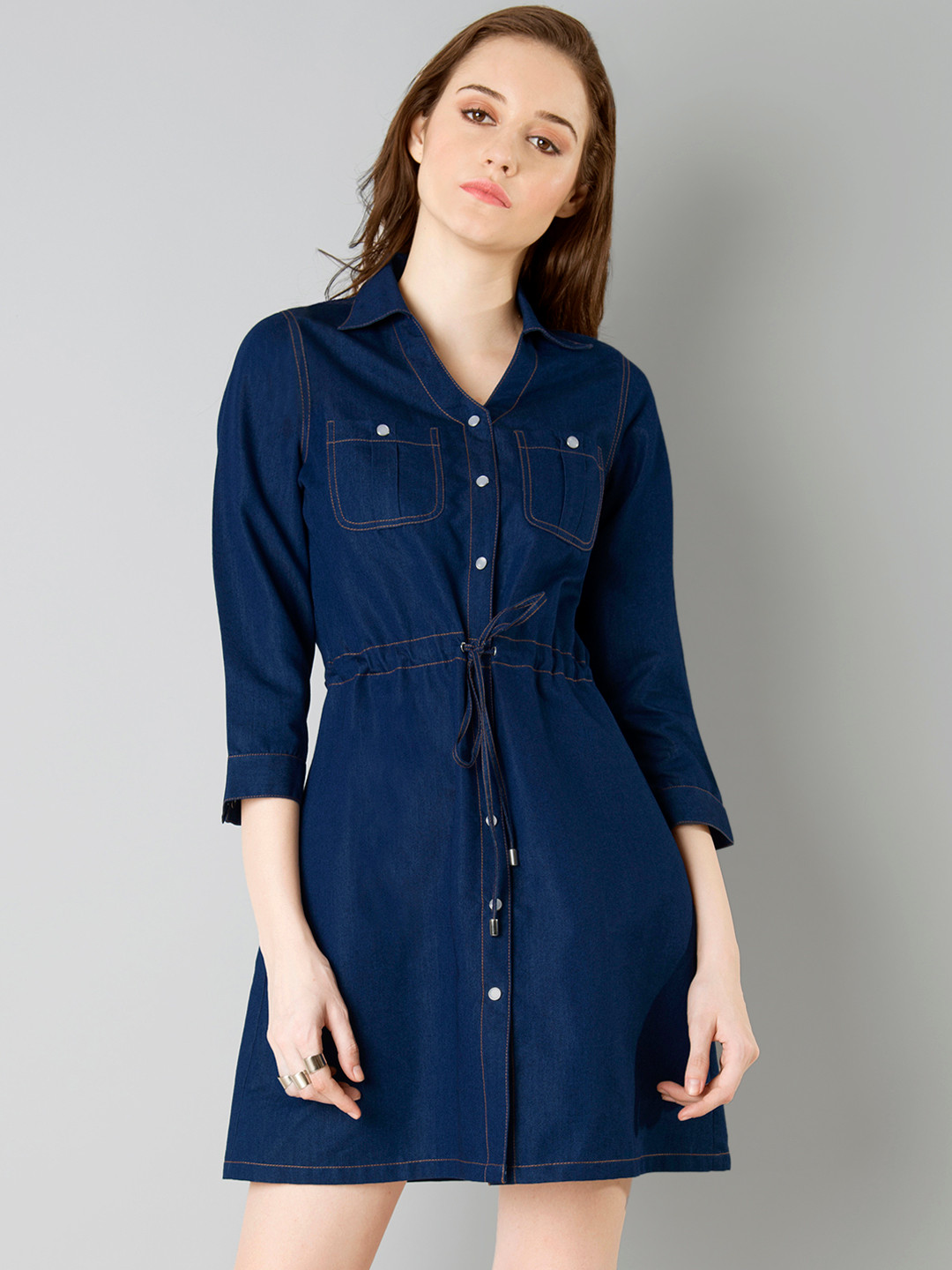 

FabAlley Women Blue Solid Shirt Dress