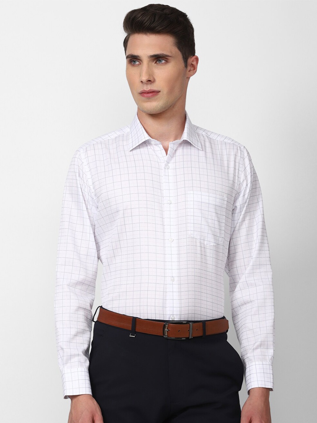 

Van Heusen Men Grid Tattersall Checked Pure Cotton Formal Shirt, White