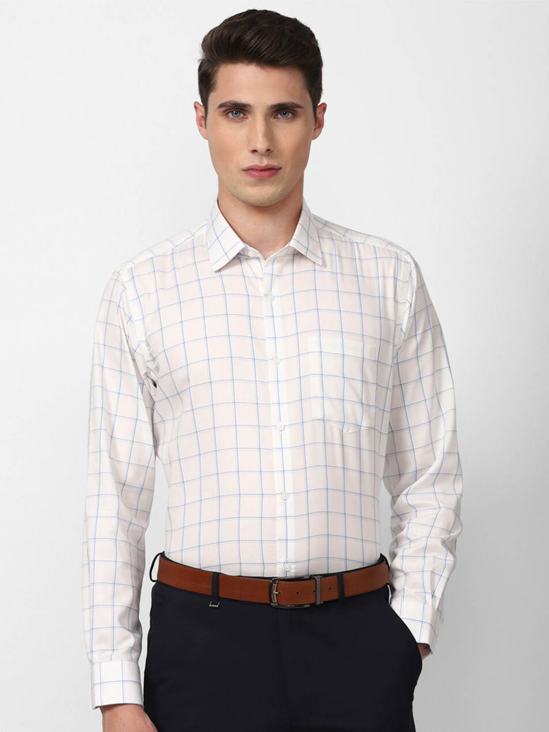 

Van Heusen Men Windowpane Checked Pure Cotton Formal Shirt, Cream