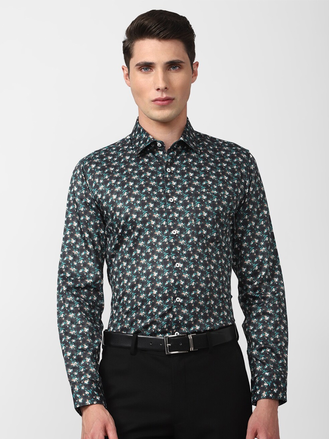 

Van Heusen Men Slim Fit Floral Printed Pure Cotton Formal Shirt, Green