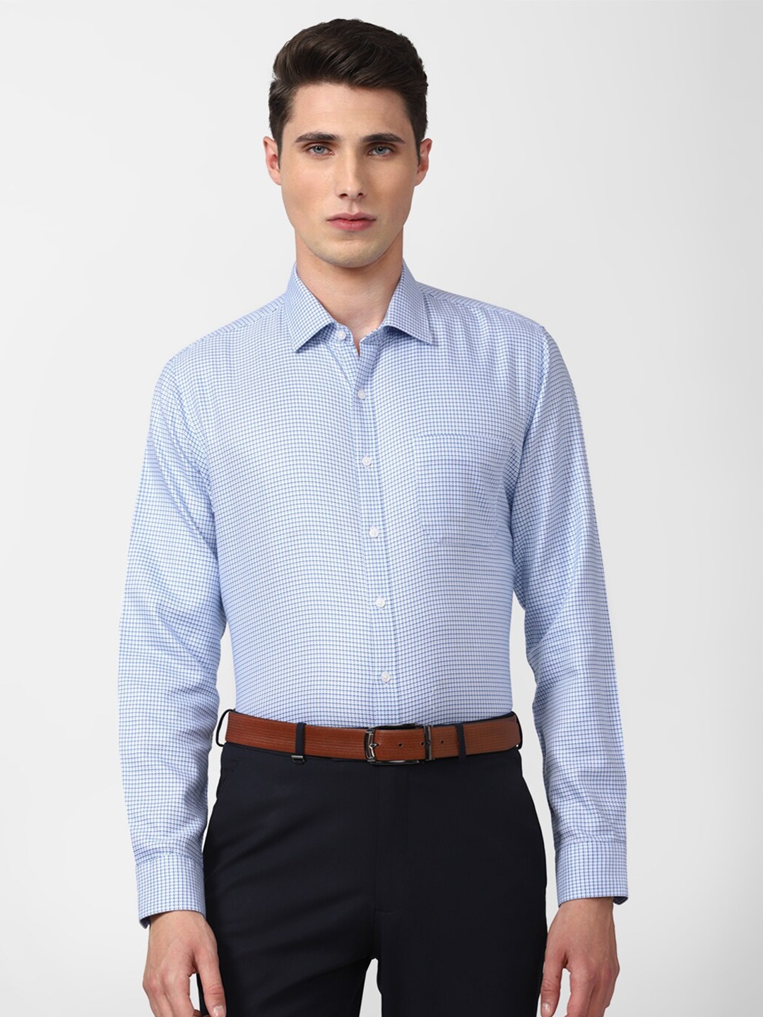 

Van Heusen Men Slim Fit Printed Pure Cotton Formal Shirt, Blue