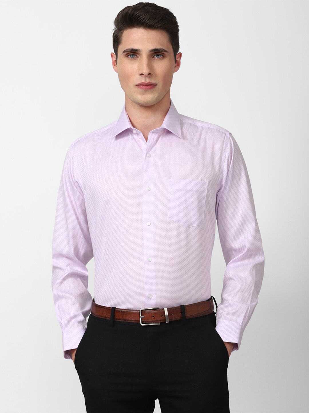 

Van Heusen Men Printed Pure Cotton Formal Shirt, Purple