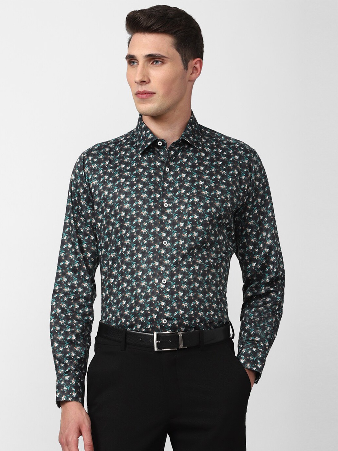 

Van Heusen Men Floral Printed Cotton Formal Shirt, Black