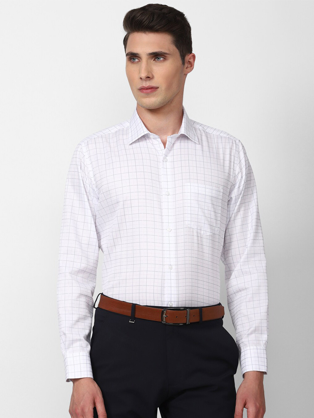 

Van Heusen Men Grid Tattersall Checks Cotton Formal Shirt, White