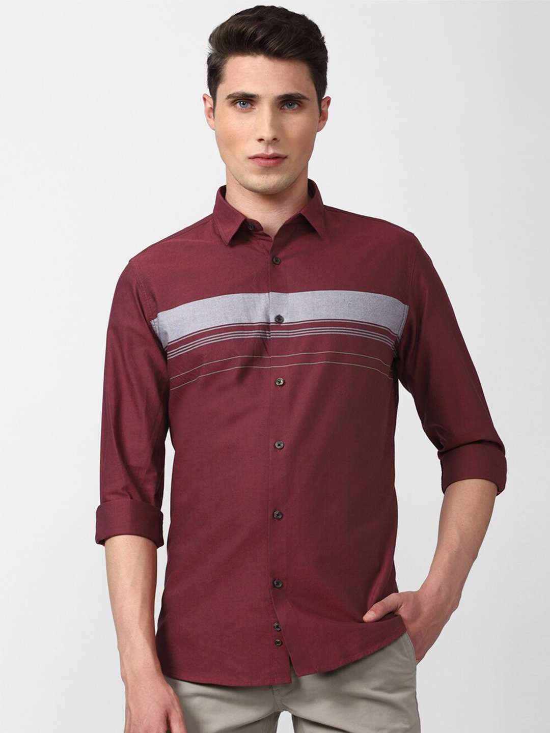 

Van Heusen Sport Men Slim Fit Horizontal Striped Casual Shirt, Maroon