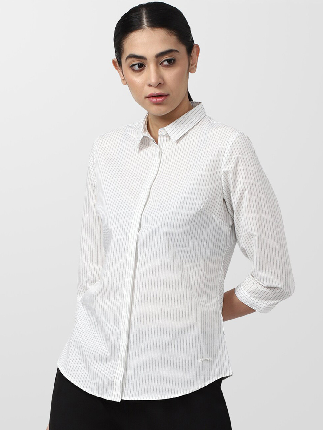 

Van Heusen Woman Striped Regular Fit Casual Cotton Shirt, White