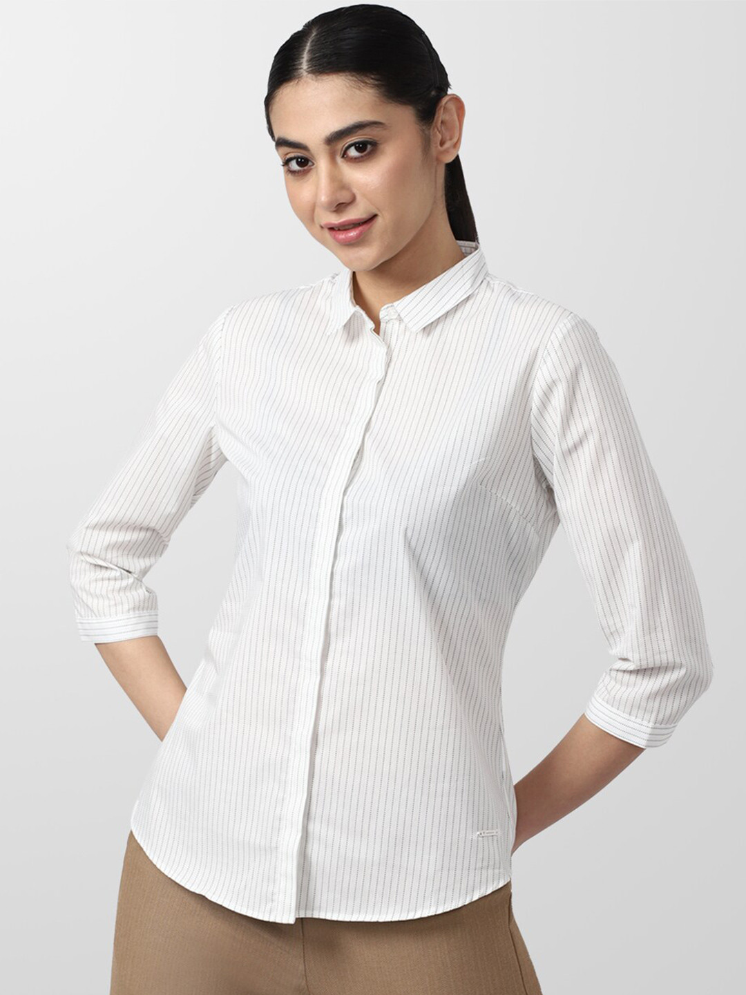 

Van Heusen Woman Striped Regular Fit Casual Cotton Shirt, White