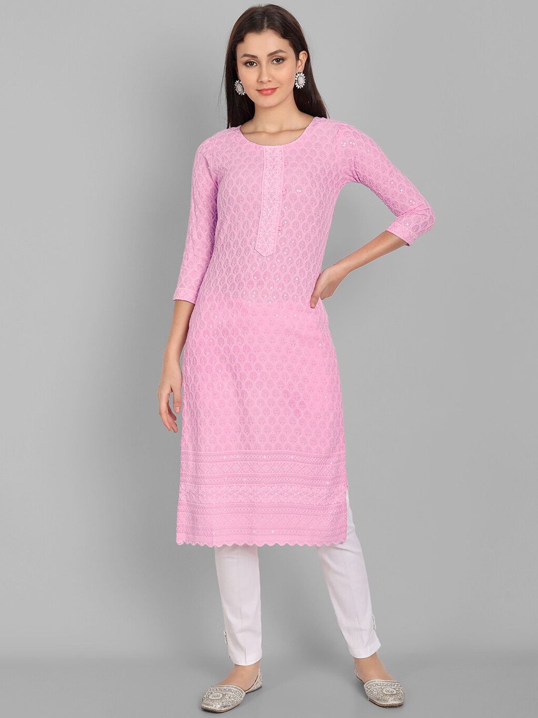 

Pakiza Women Pink Geometric Chikankari Kurta