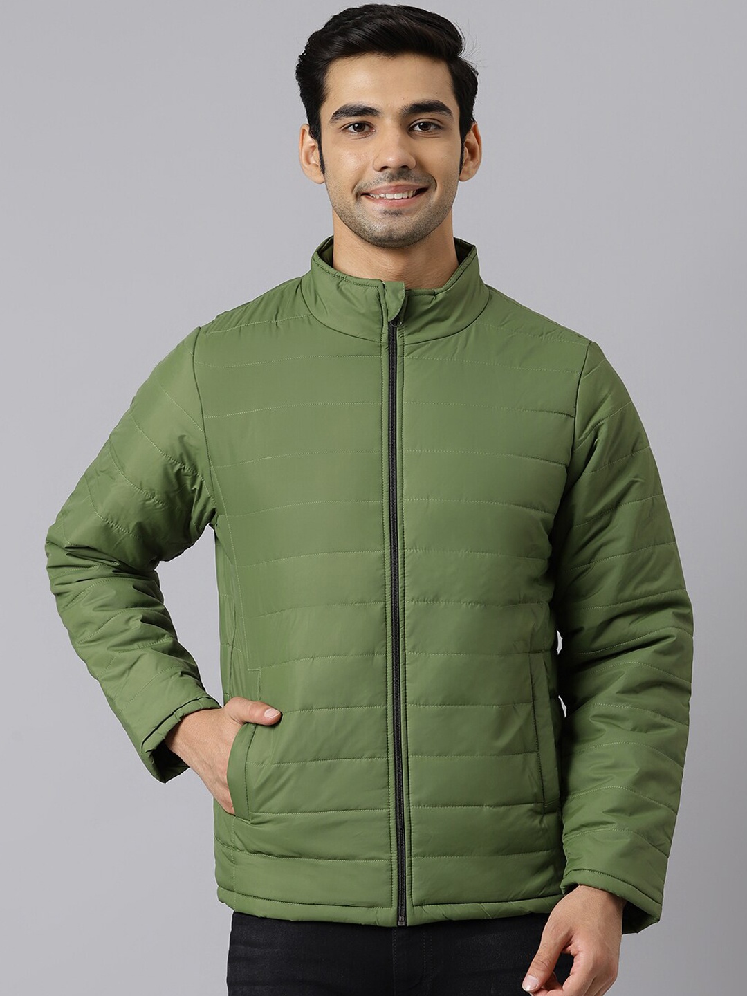 

BESIMPLE Men Striped Puffer Jacket, Olive