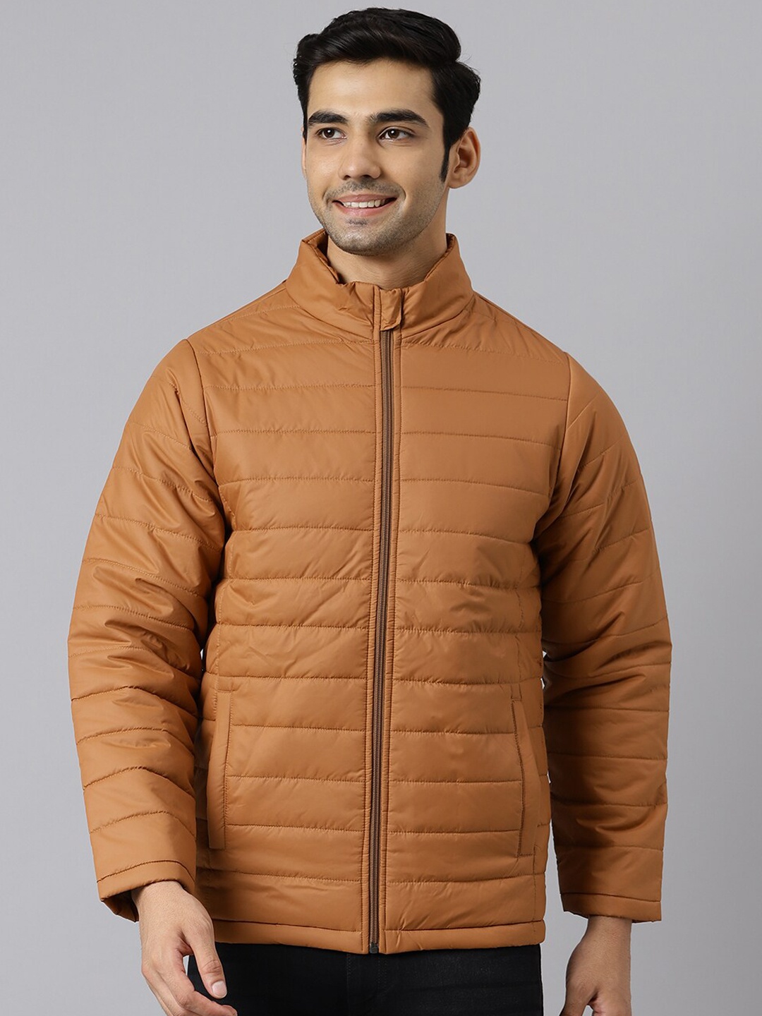 

BESIMPLE Men Striped Padded Jacket, Brown