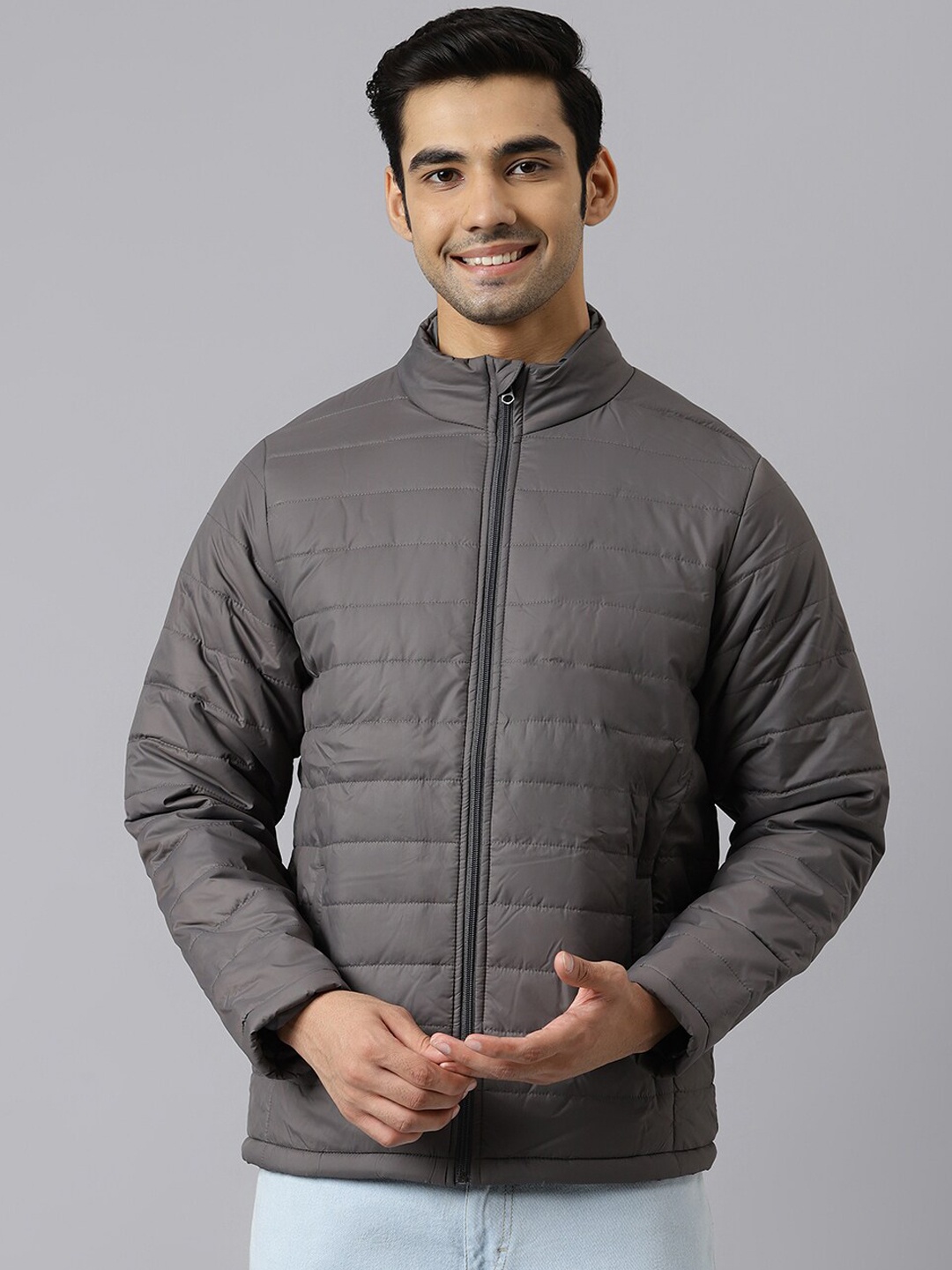 

BESIMPLE Men Striped Puffer Jacket, Grey