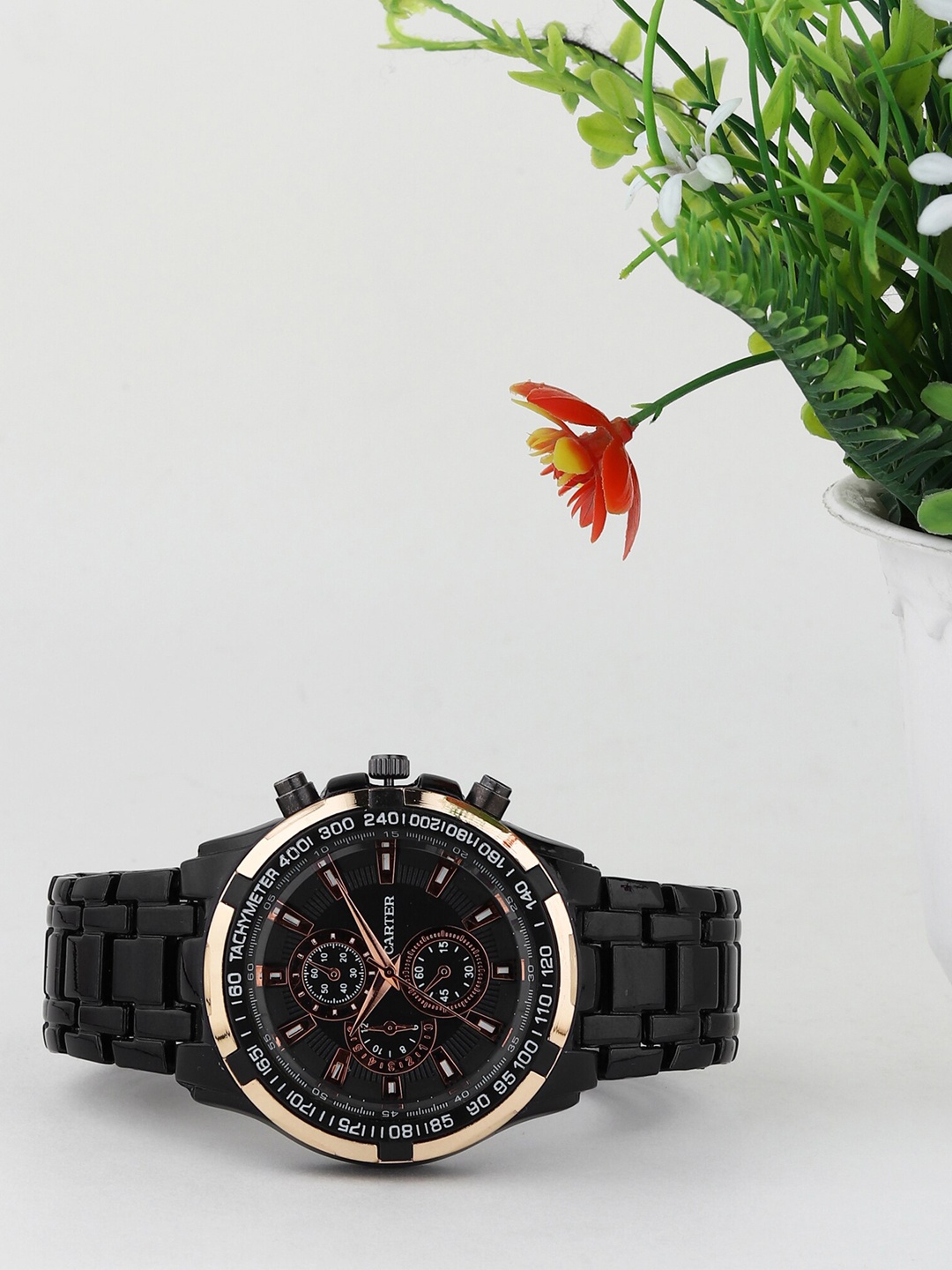 

Sandy D Carter Men Brass Dial & Bracelet Style Straps Analogue Watch, Black