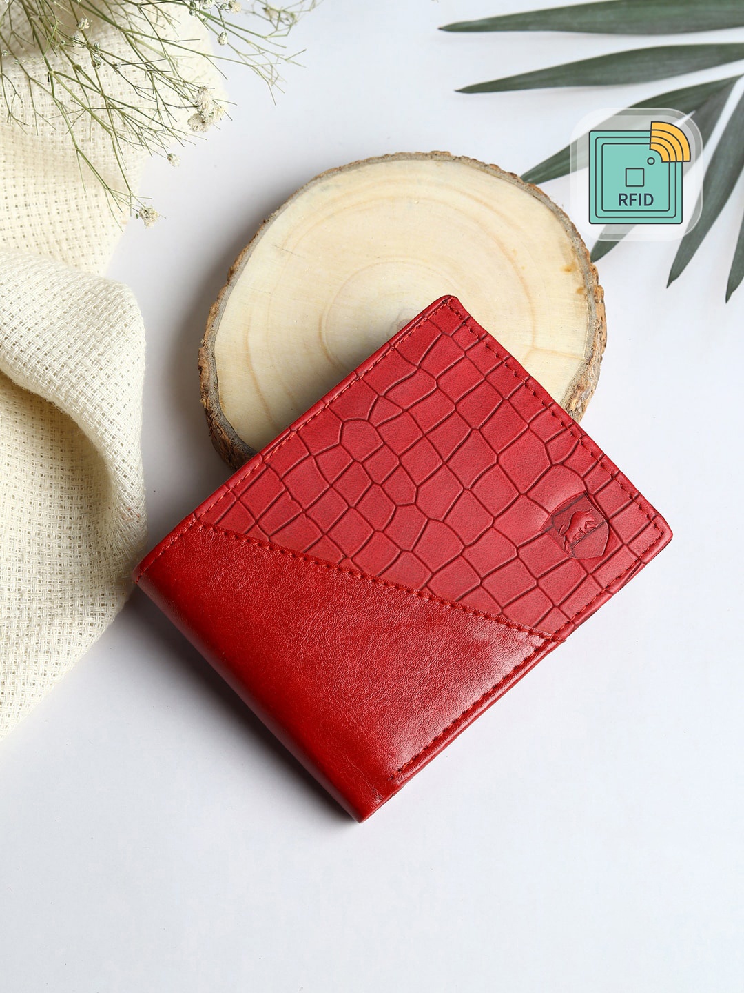 

SAMTROH Men Red Geometric Textured PU Two Fold Wallet