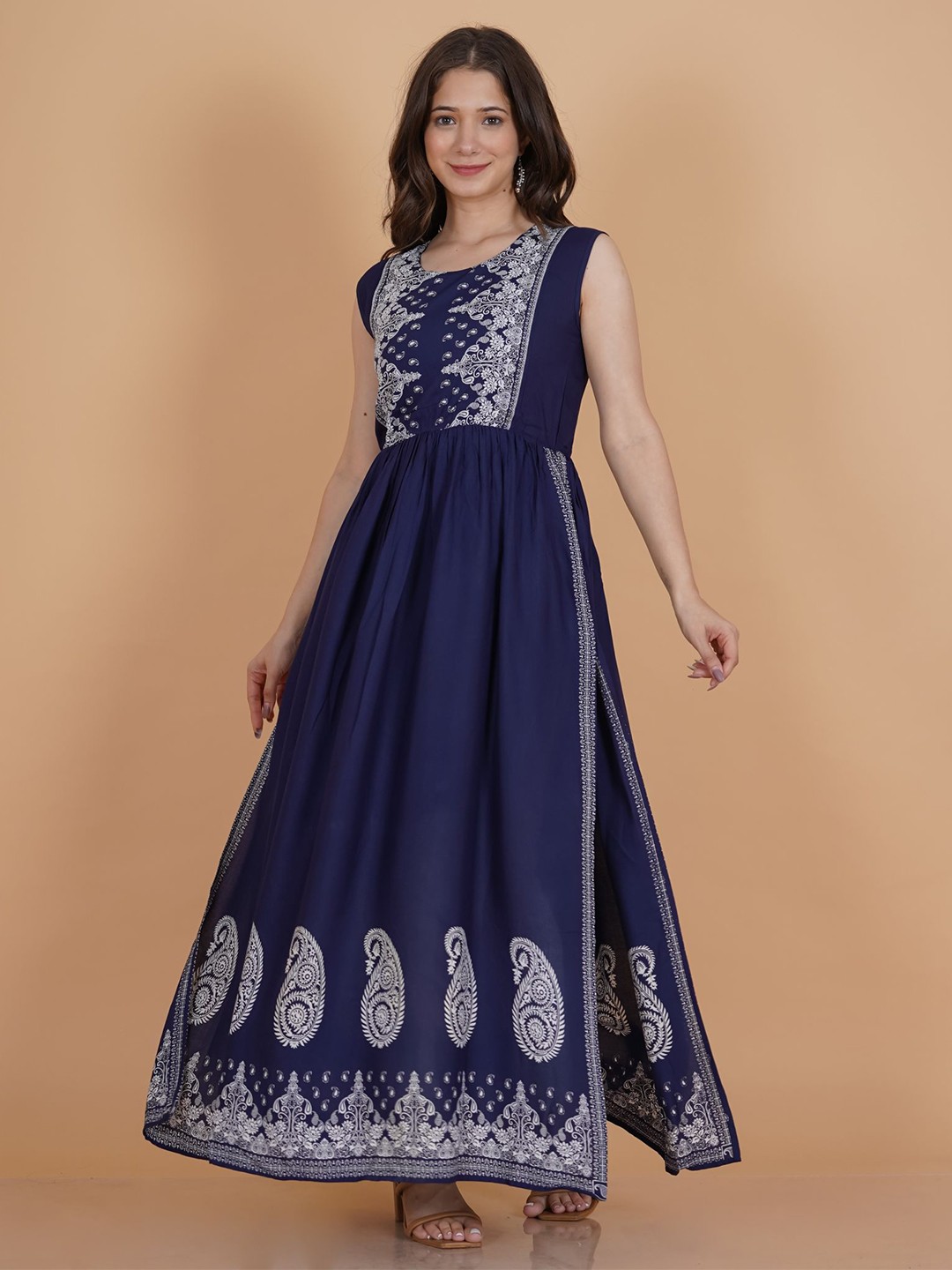 

PURSHOTTAM WALA Women Ethnic Motifs A-Line Maxi Dress, Blue