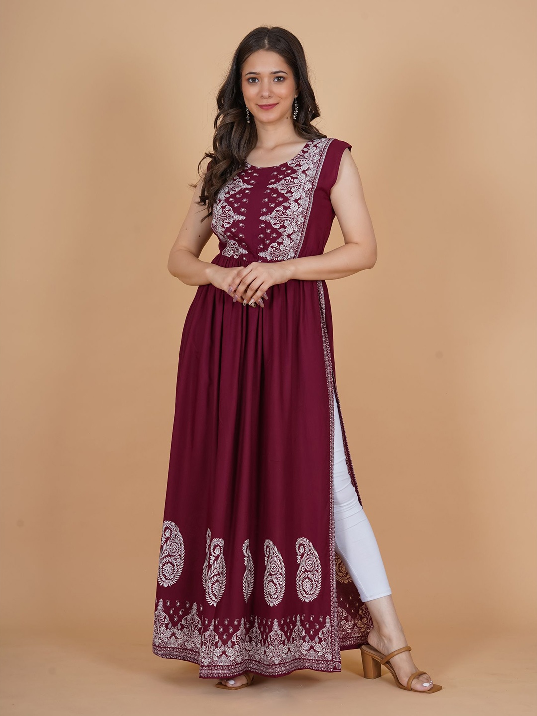 

PURSHOTTAM WALA Women Ethnic Motifs A-line Maxi Dress, Maroon