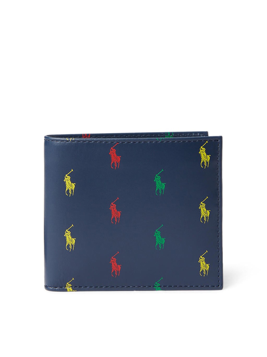 

Polo Ralph Lauren Men Navy Blue & Red Printed Leather Two Fold Wallet