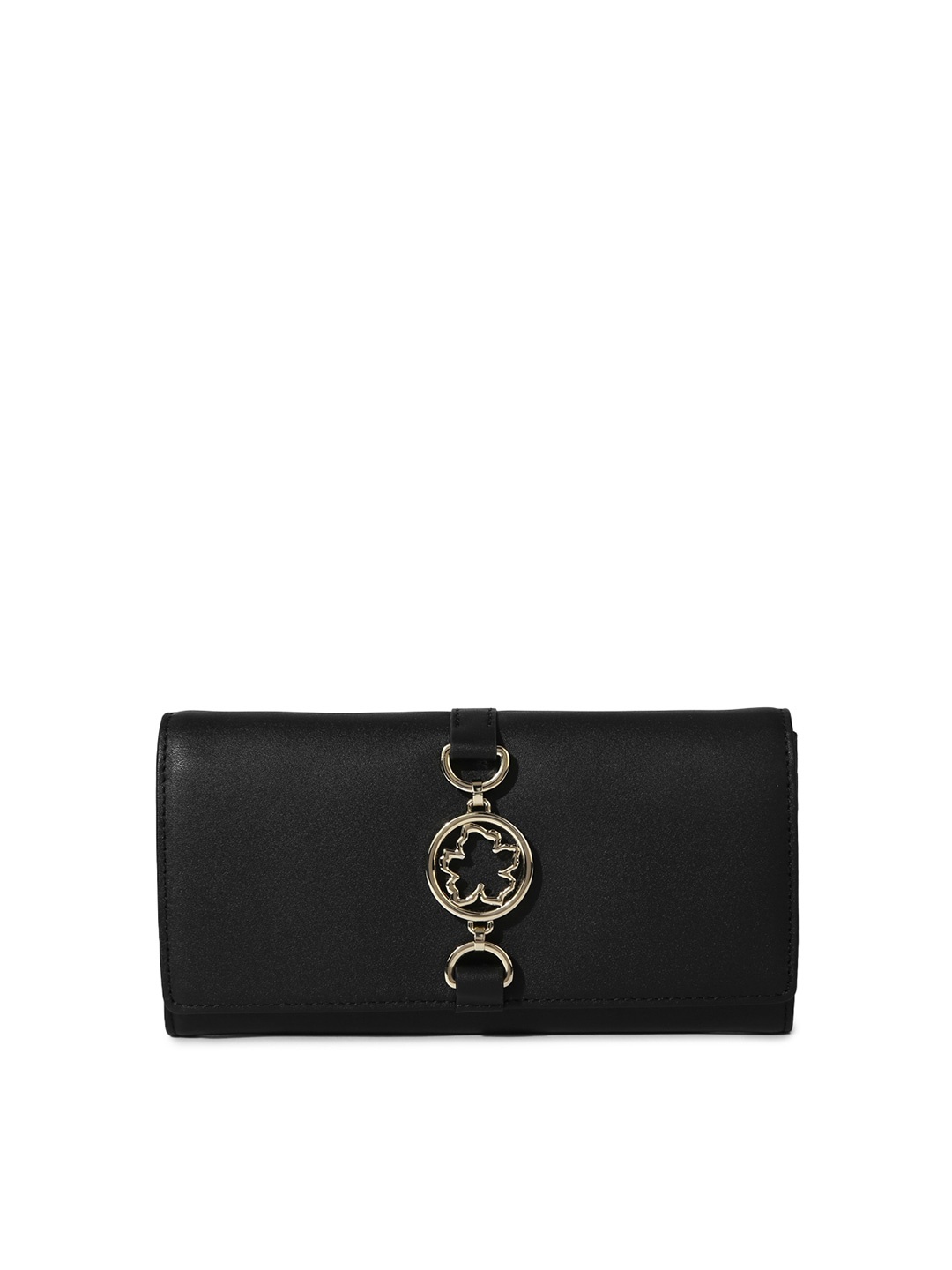 

Ted Baker Women Black & Gold-Toned Buckle Detail Leather Envelope