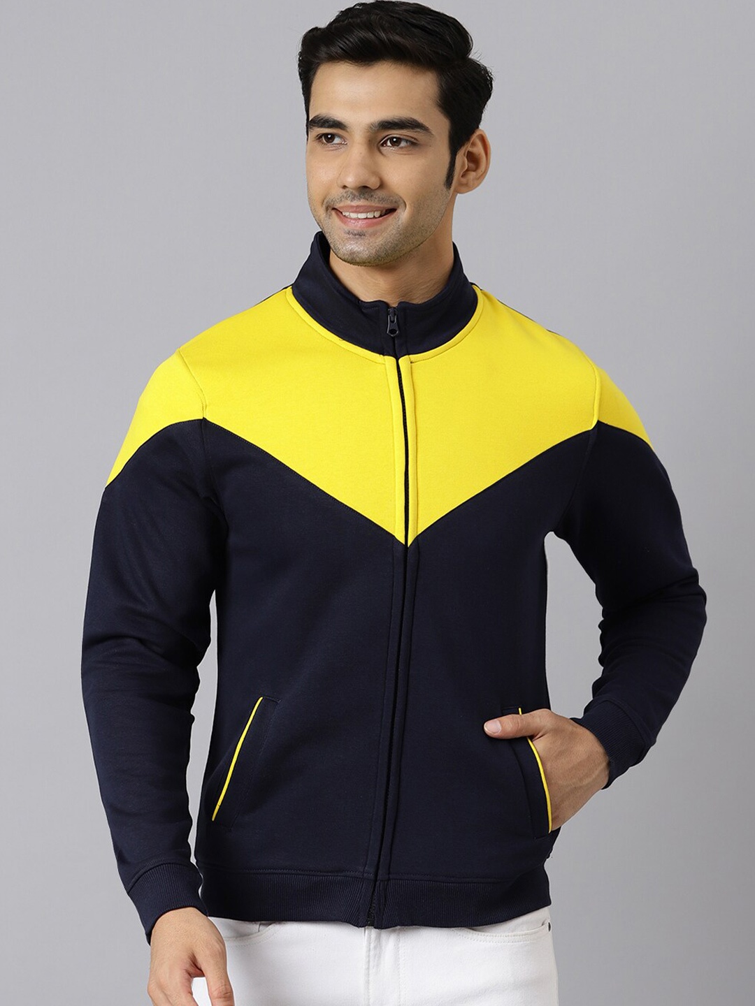 

BESIMPLE Men Colourblocked Sweatshirt, Navy blue