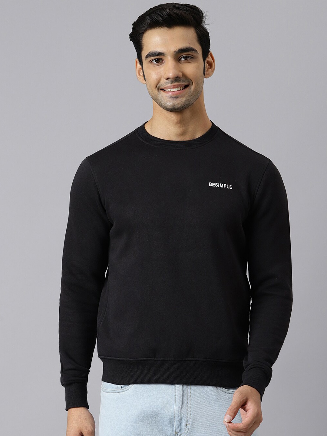 

BESIMPLE Men Solid Sweatshirt, Black