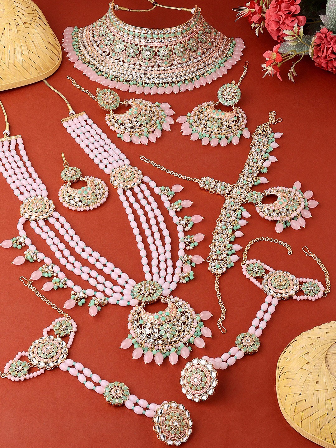 

Zaveri Pearls Gold-Plated Stone Studded & Beaded BridalJewellery Set