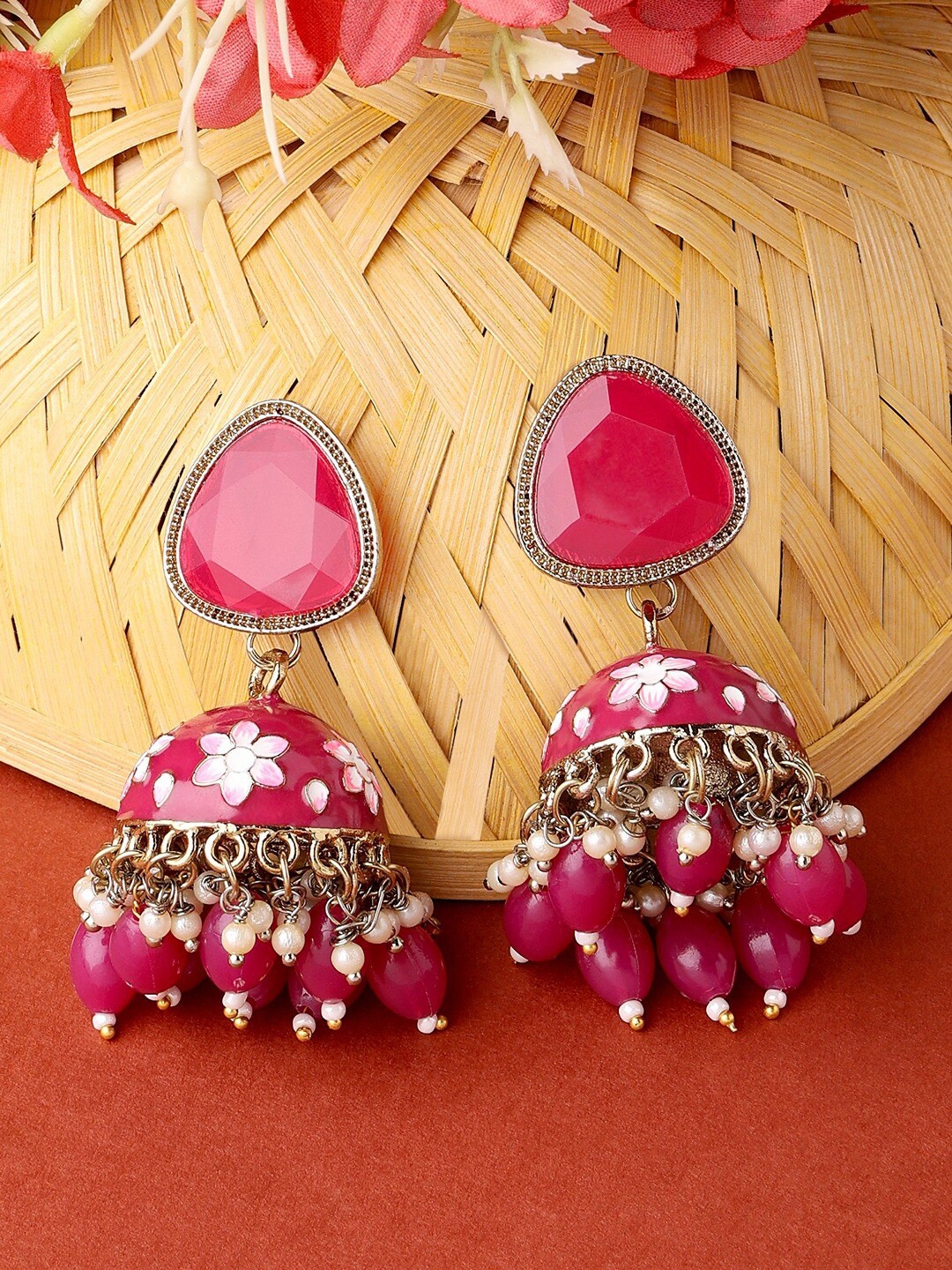 

Zaveri Pearls Contemporary Jhumkas Earrings, Pink