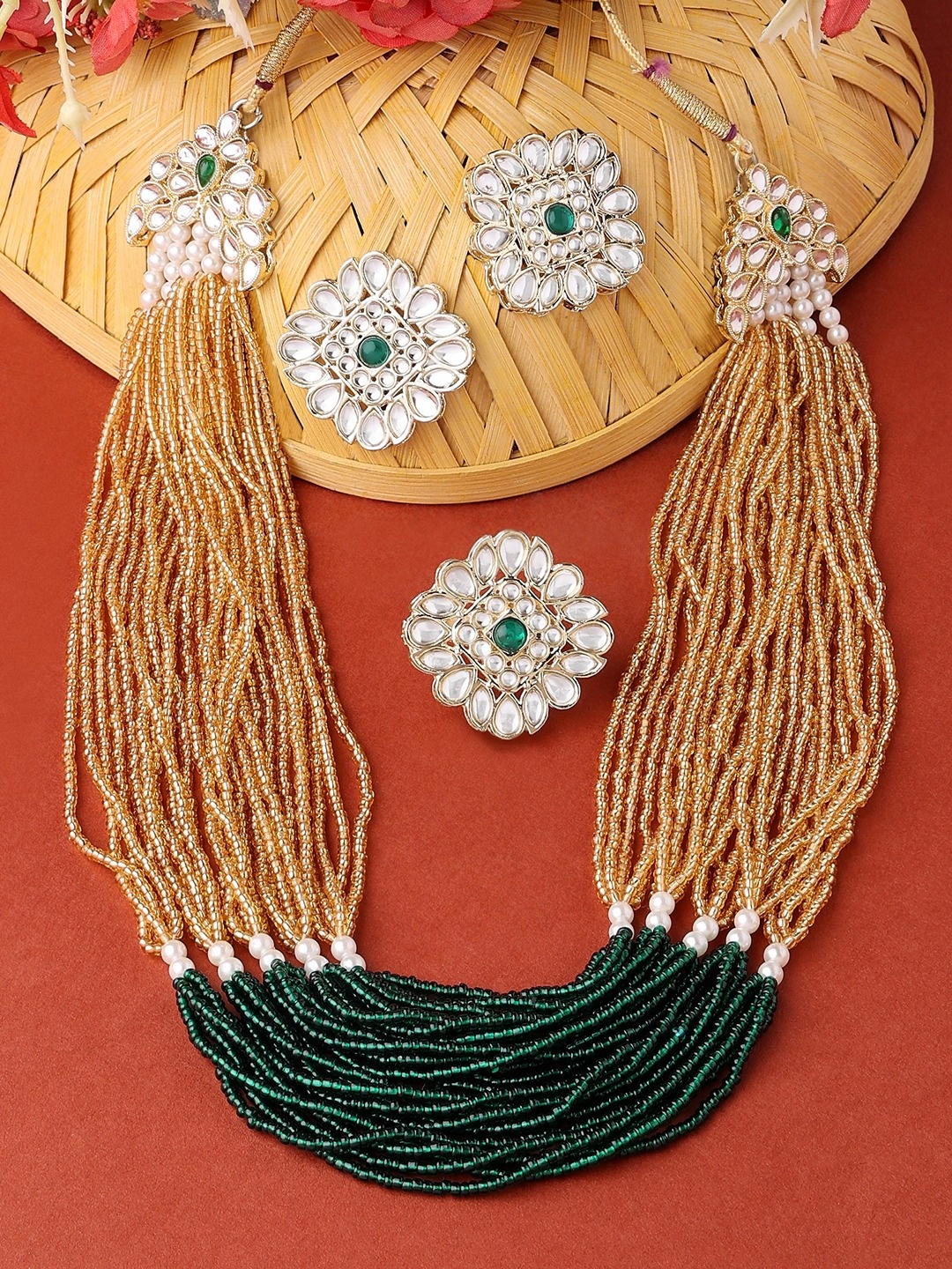 

Zaveri Pearls Gold-Plated Artificial Stones and Beads Studded Jewellery Set