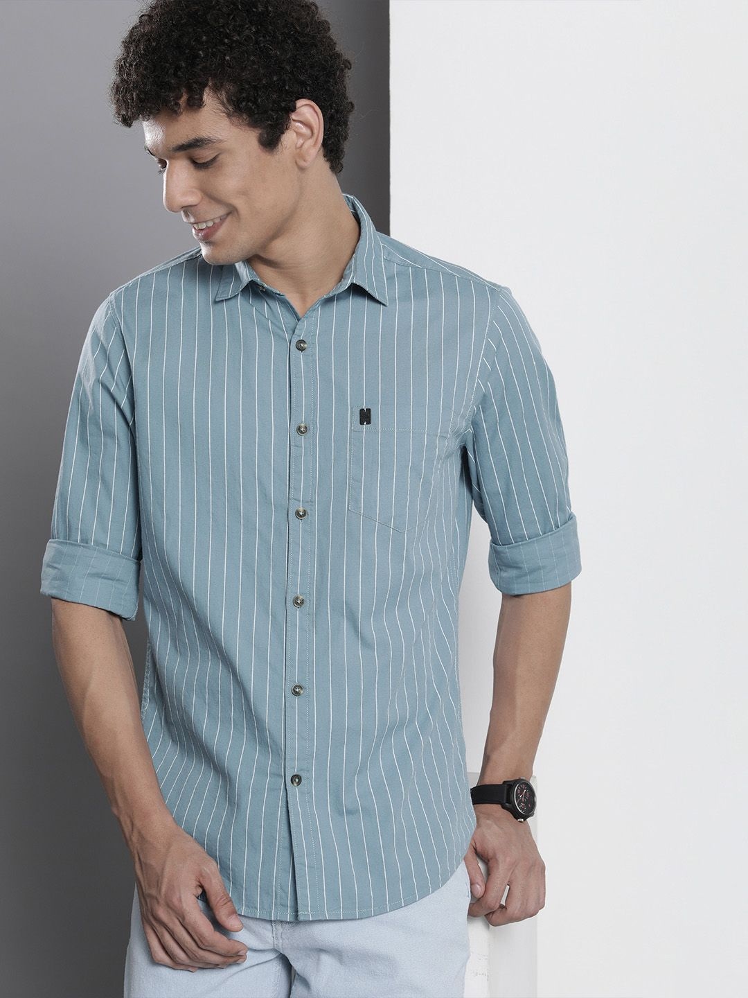 

The Indian Garage Co Men Pinstripes Casual Shirt, Blue