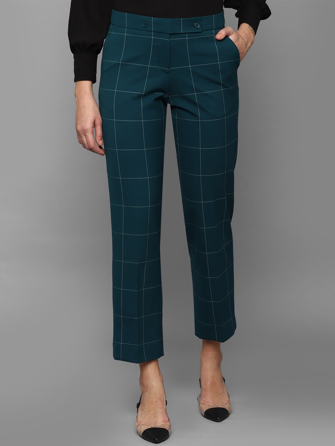 

Allen Solly Woman Women Green Checked Trouser