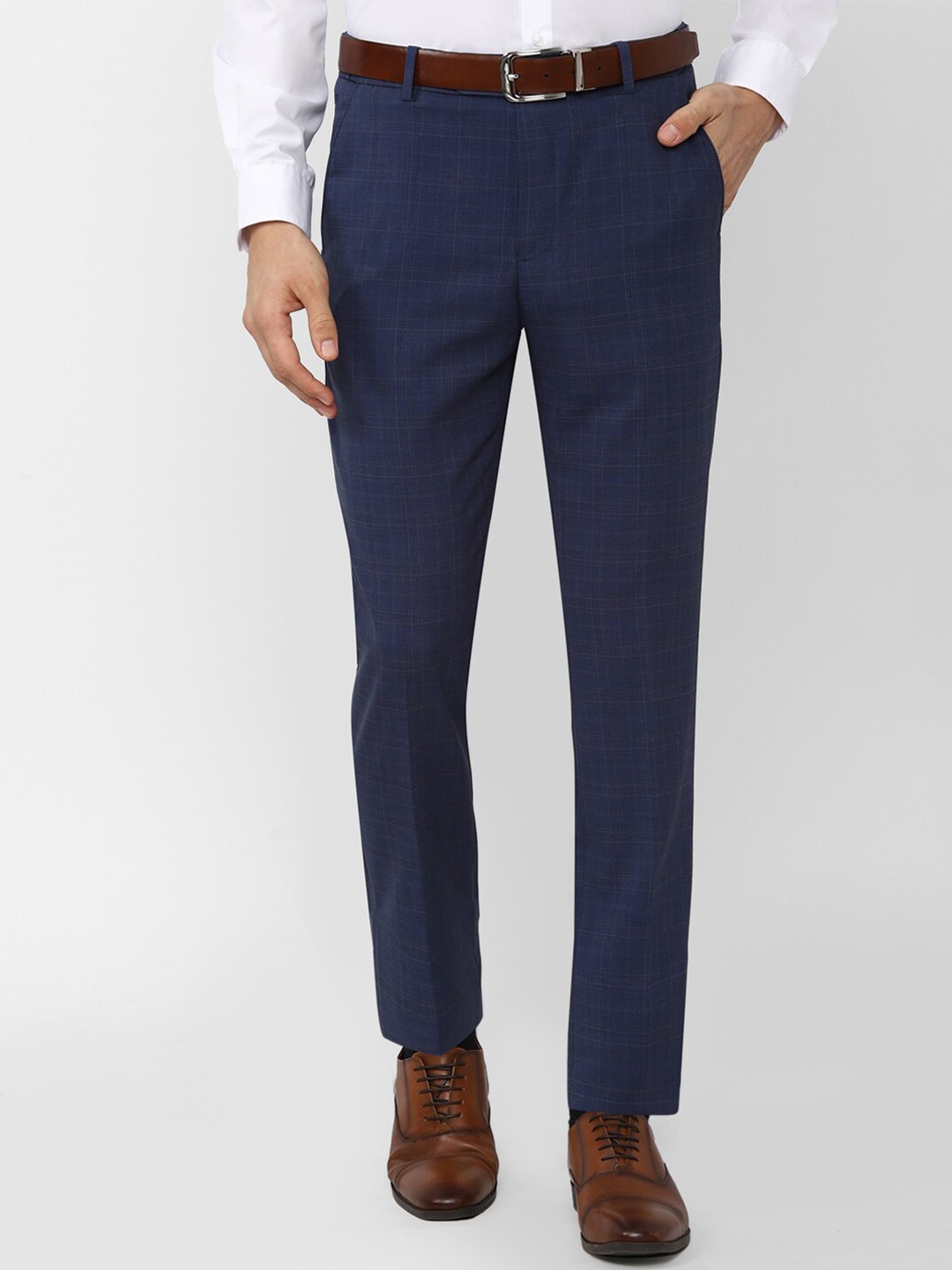 

Peter England Men Navy Blue Checked Slim Fit Formal Trousers