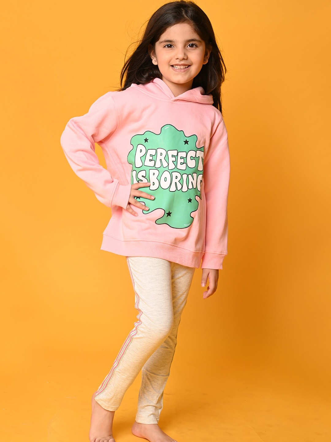 

Anthrilo Girls Pink & Green Printed Hooded T-shirt with Leggings