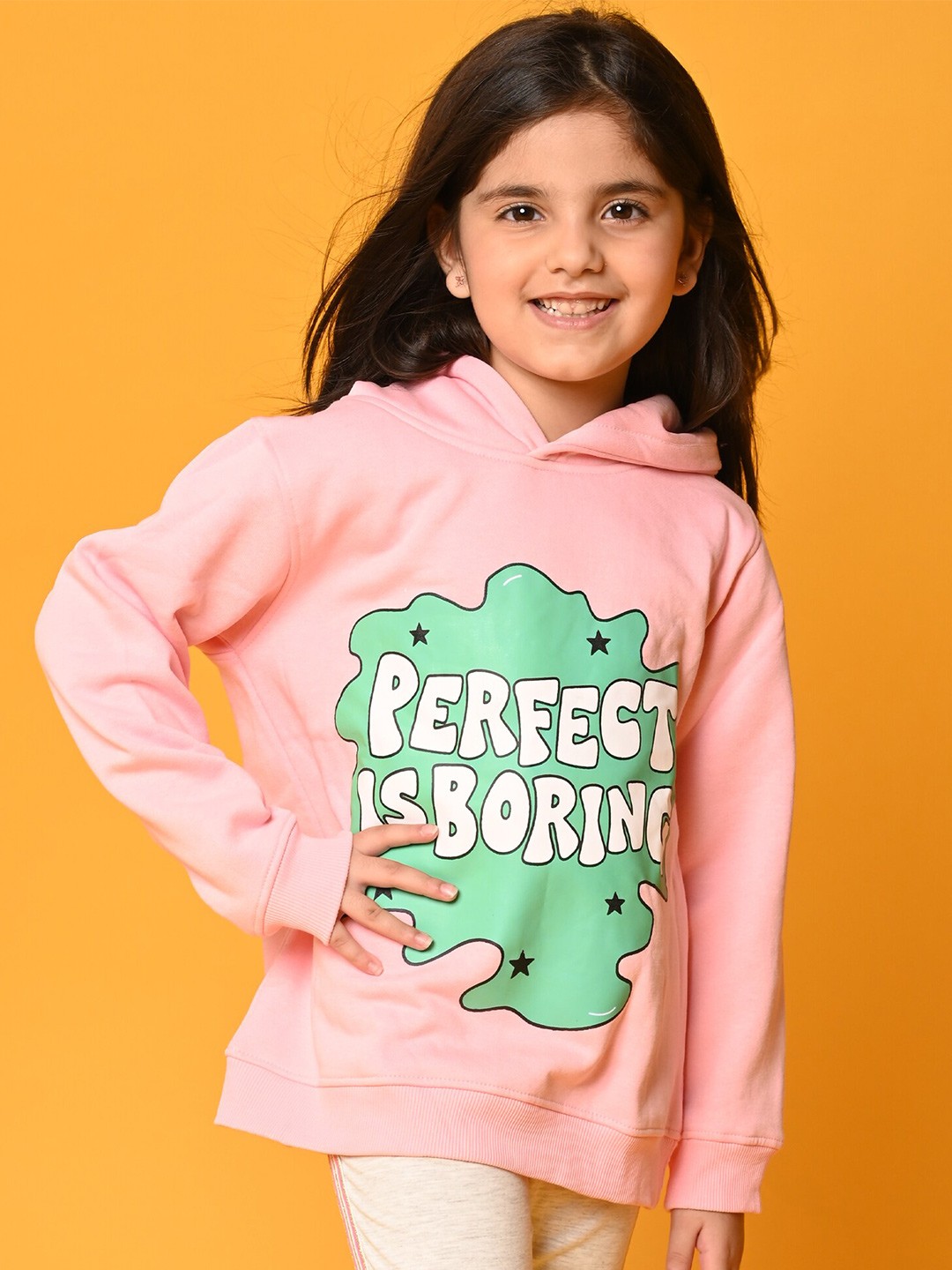 

Anthrilo Girls Pink & Green Perfect is Boring Printed Hoodie with Leggings