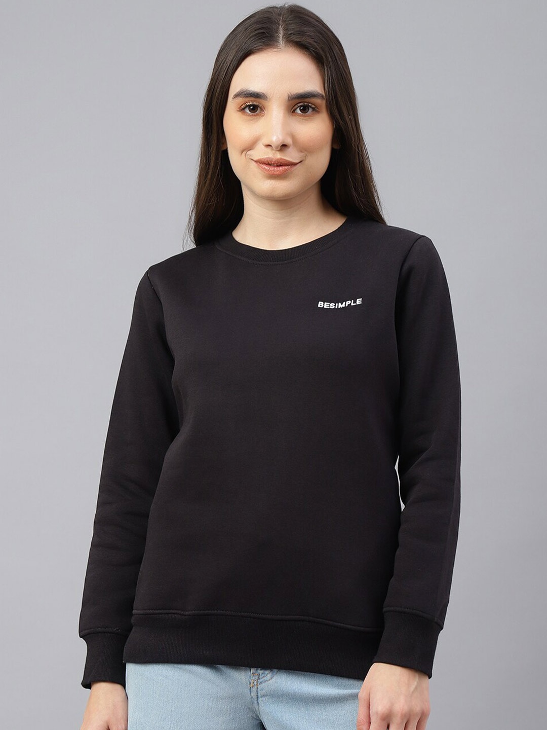 

BESIMPLE Women Solid Sweatshirt, Black
