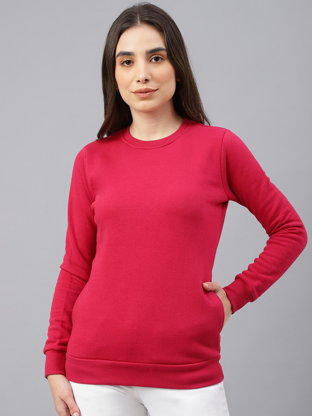 

BESIMPLE Women Solid Sweatshirt, Fuchsia
