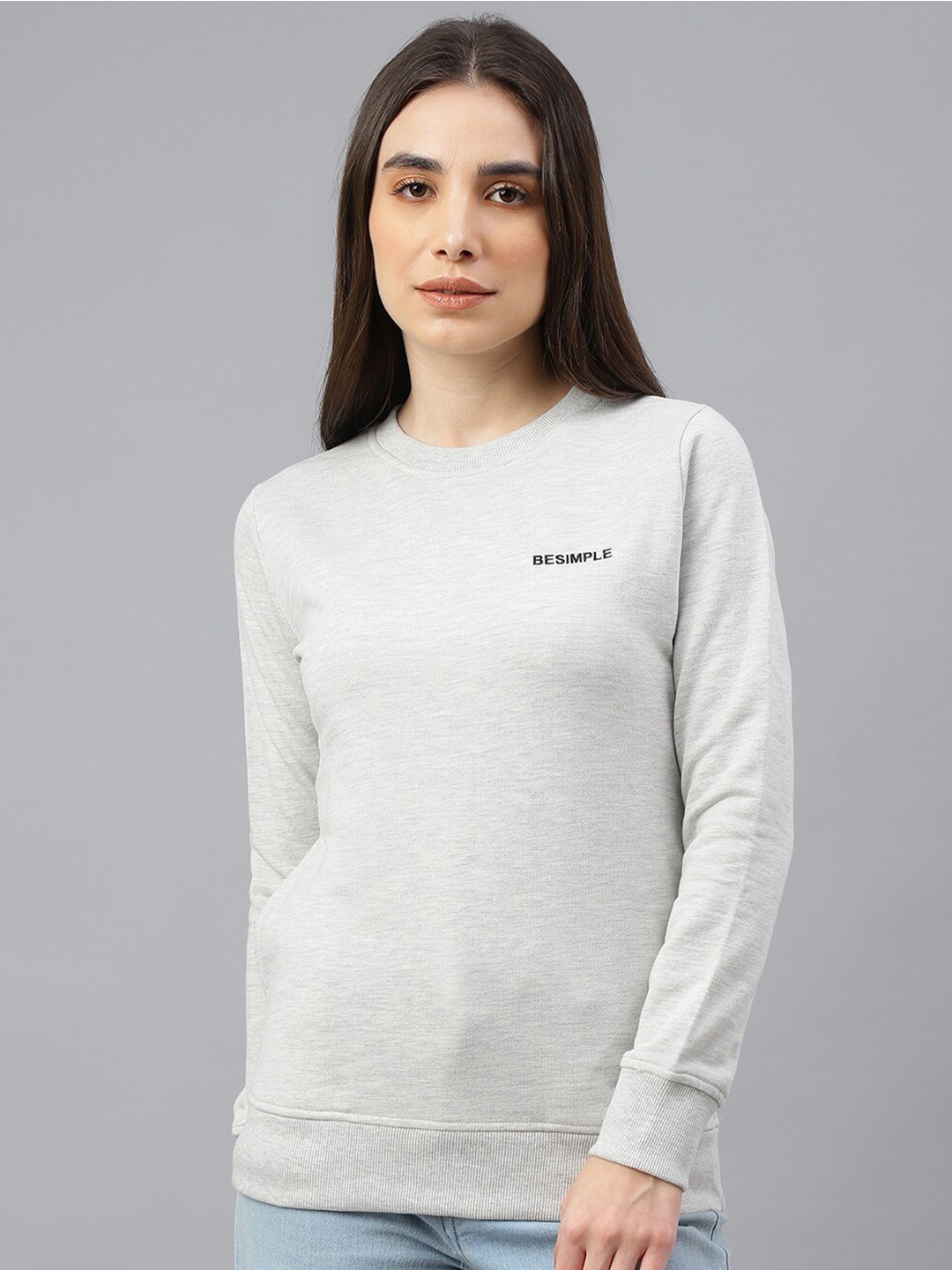 

BESIMPLE Women Solid Sweatshirt, Grey