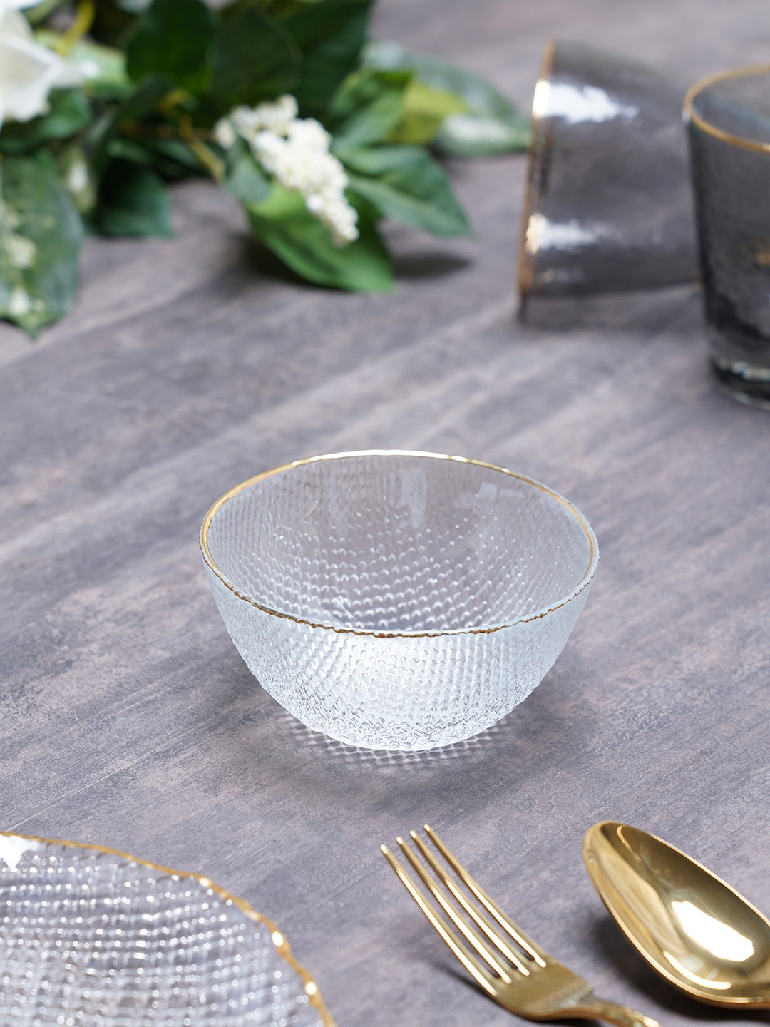 

Pure Home and Living Textured Glass Serving Bowl, Transparent