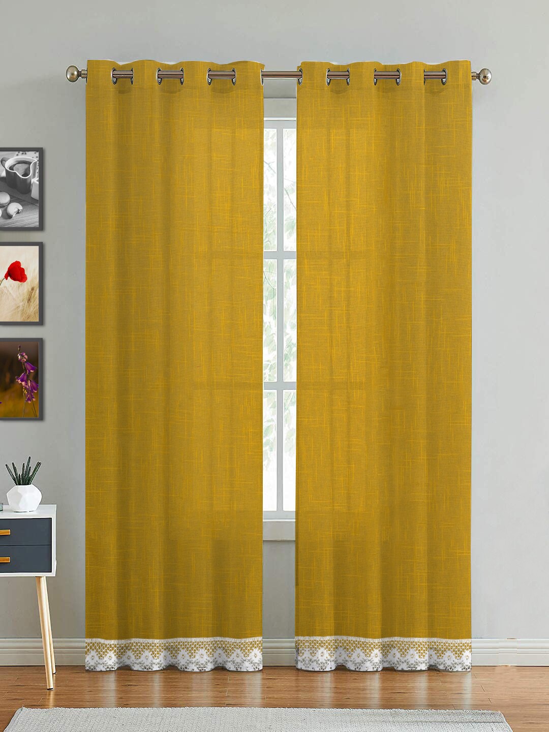 

HOMEMONDE Yellow & White Solid Sheer Door Curtain