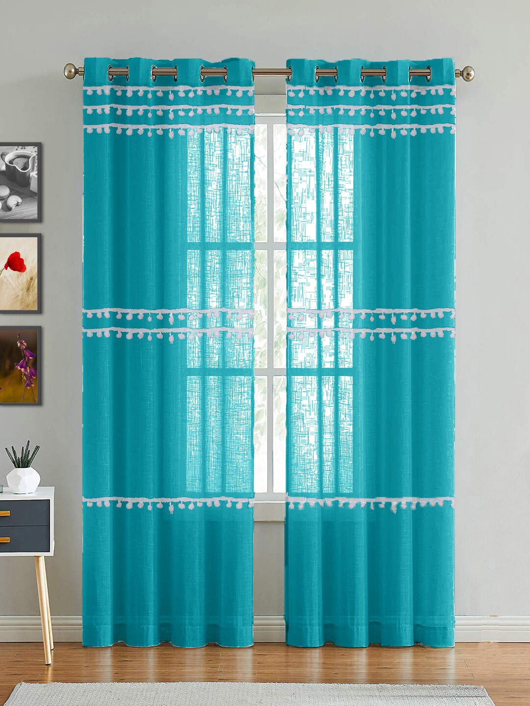 

HOMEMONDE Blue & White Cotton Sheer Door Curtain