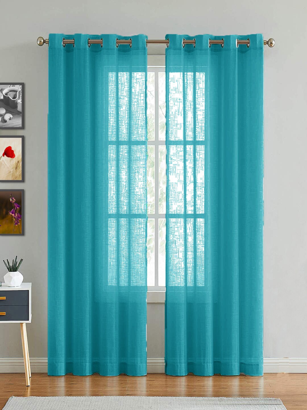 

HOMEMONDE Sheer Cotton Door Curtain, Turquoise blue