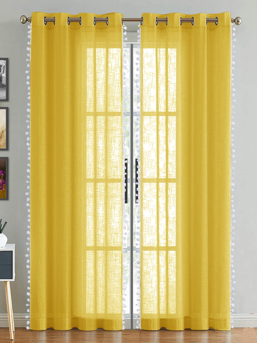 

HOMEMONDE Solid Sheer Door Curtain, Yellow