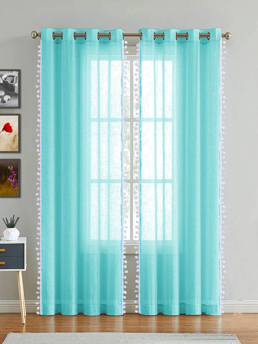 

HOMEMONDE Cotton Sheer Door Curtain, Turquoise blue