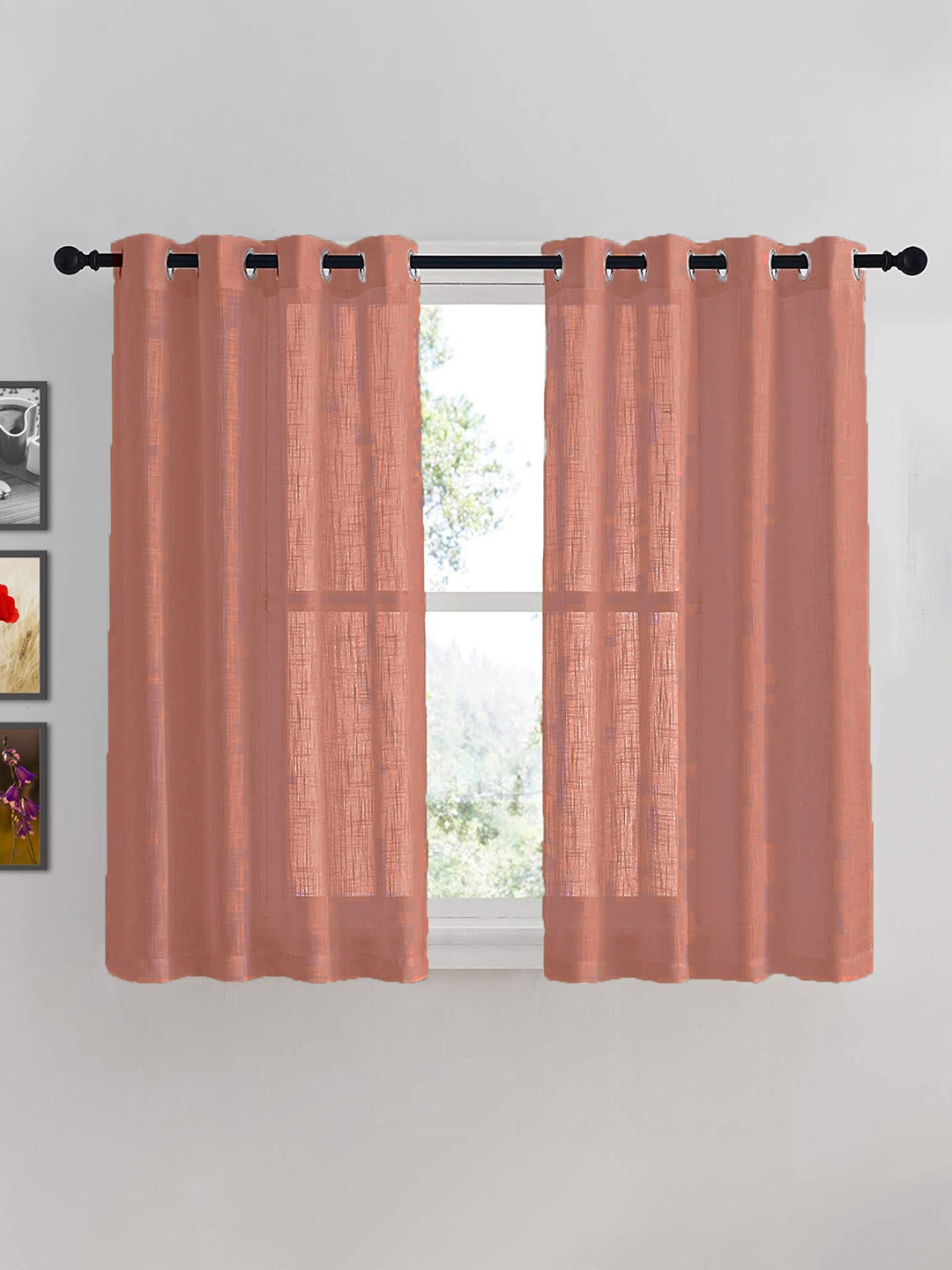 

HOMEMONDE Maroon Sheer Window Curtain